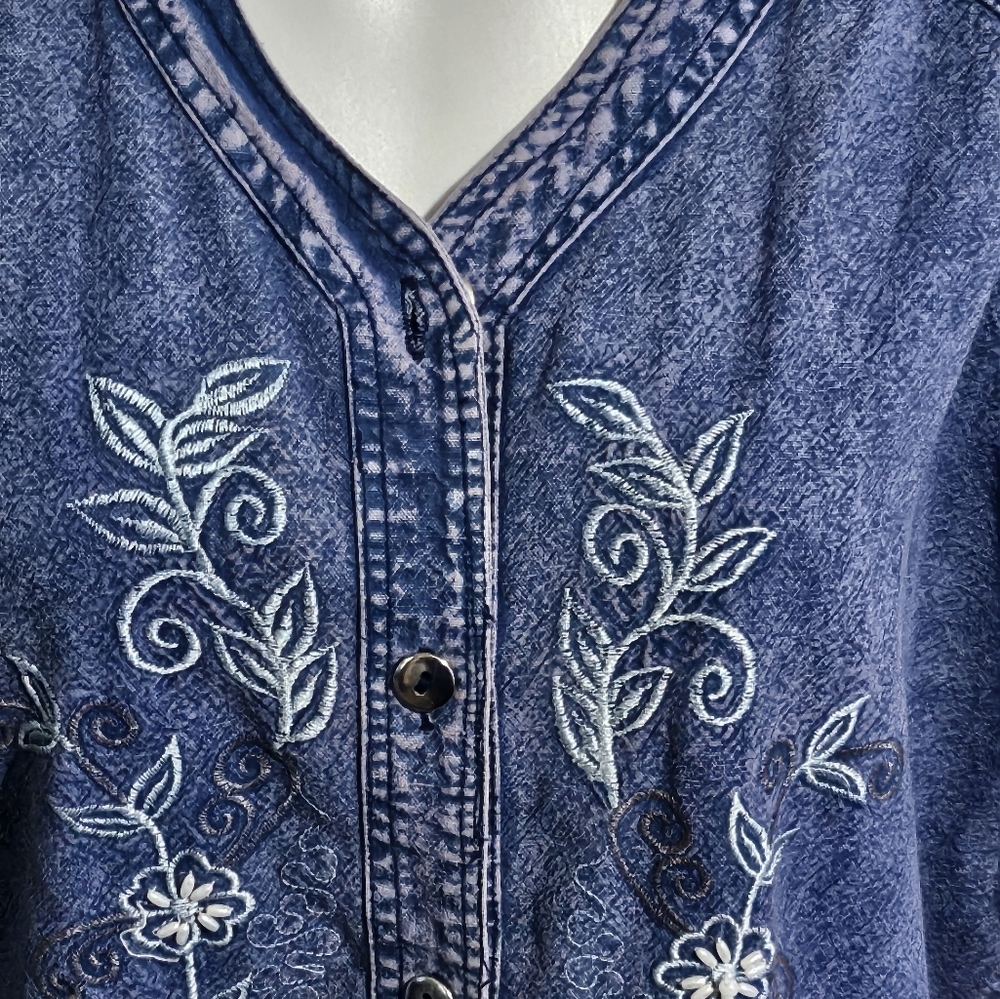 Vintage Patch Denim shirt Blue Size L •When life gives you scraps.make a quilt - Picture 3 of 12